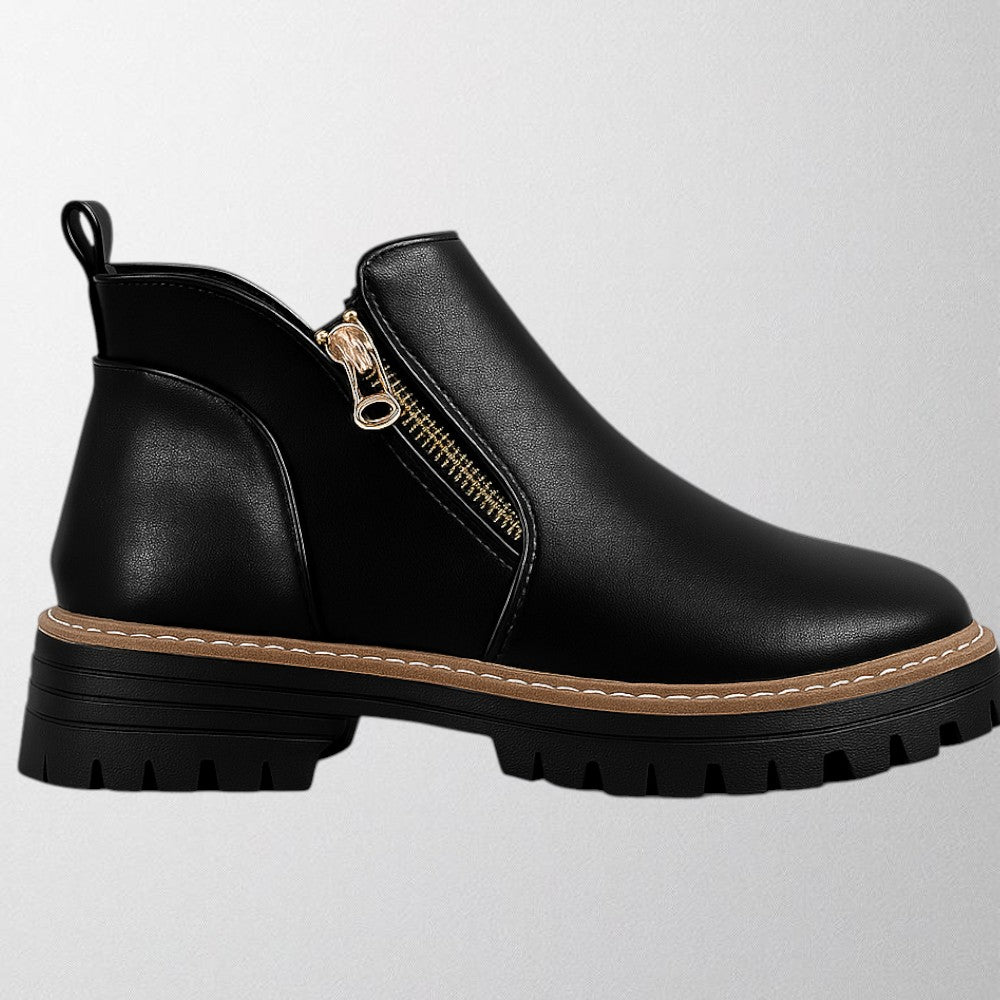Olivia – Trendy kotníkové boty v černé PU kůži pro ženy