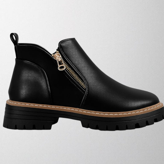 Olivia – Trendy kotníkové boty v černé PU kůži pro ženy