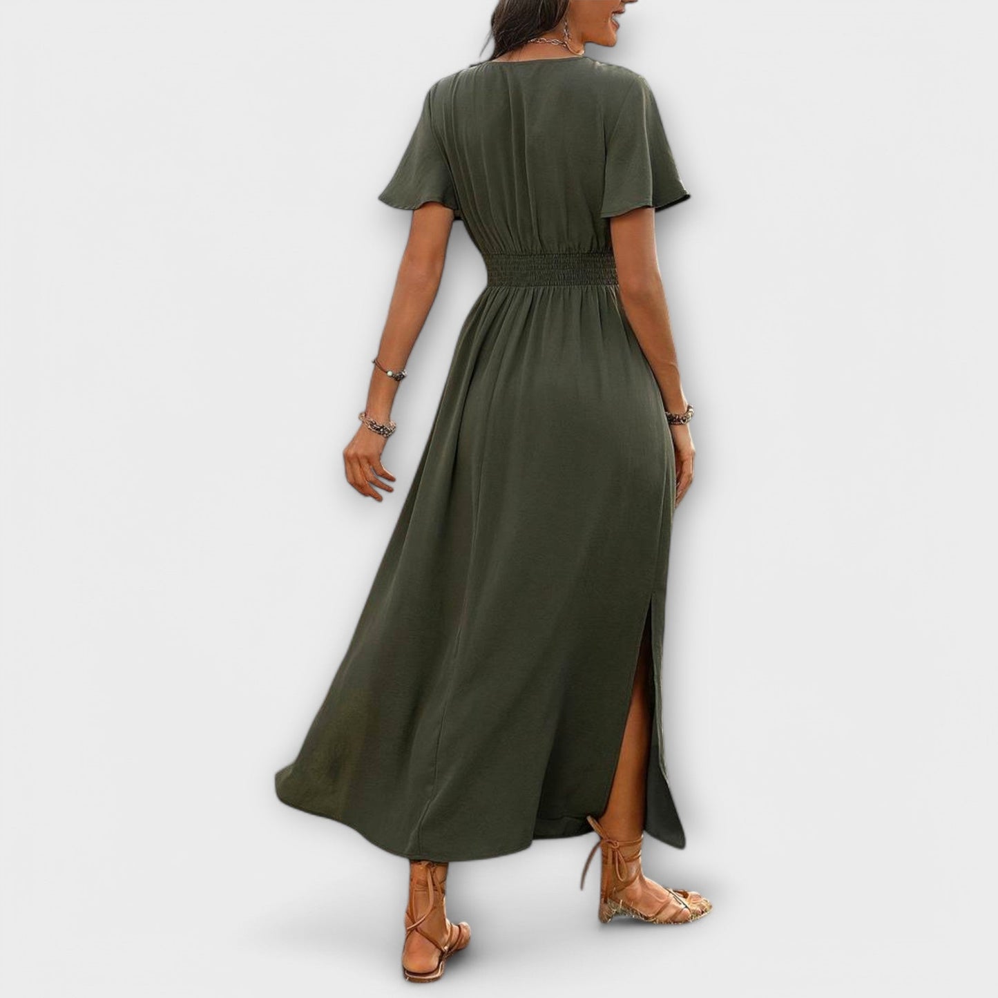 Heather - Elegantní Boho Šaty s Výstřihem do V a Dlouhými Rukávy