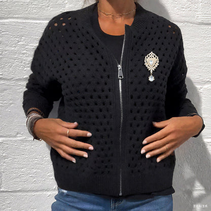 Elorie™ – Dámská Pletená Mikina s Elegantními Otvory a Zipem