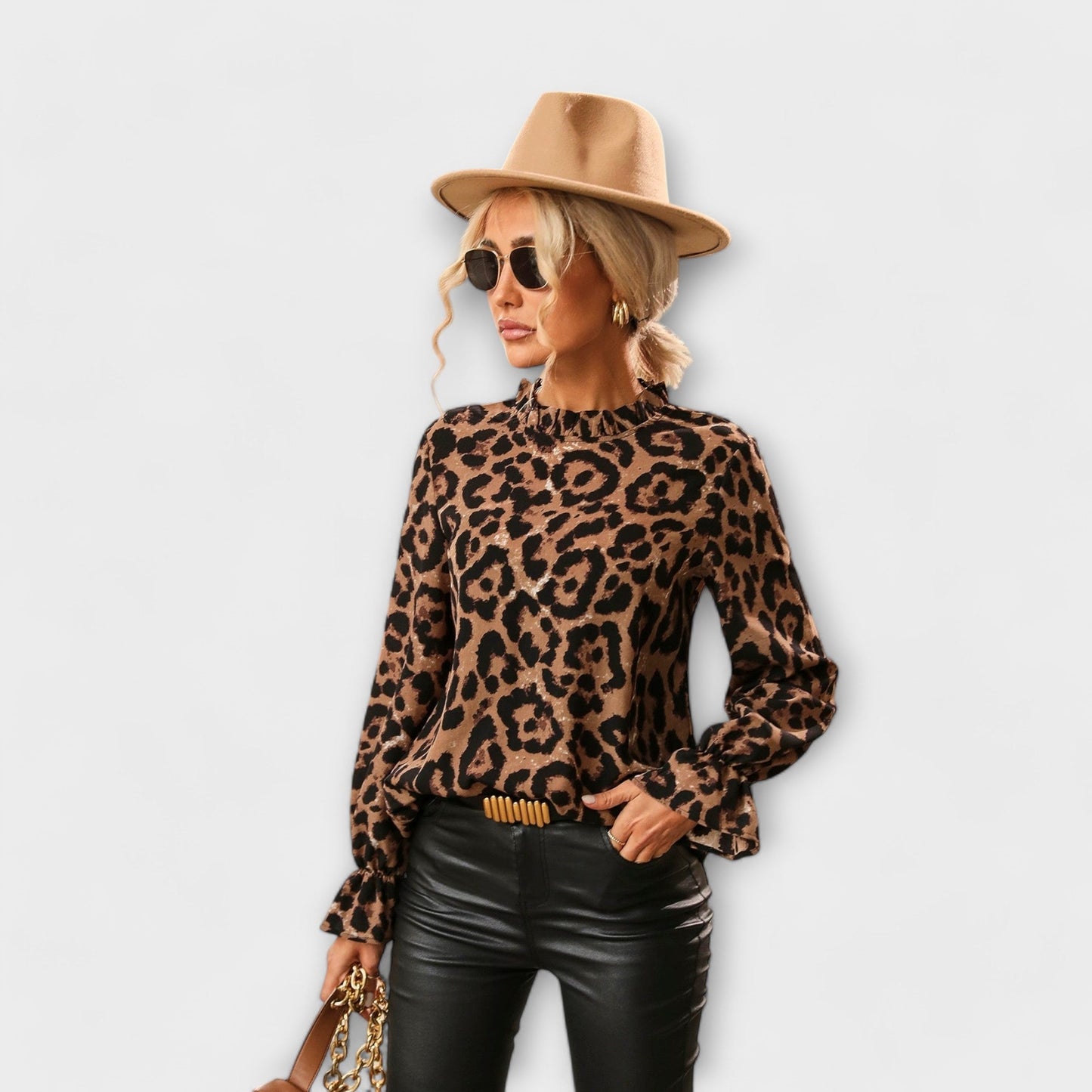 Kayla - Halenka s leopardím potiskem a skládacím límcem