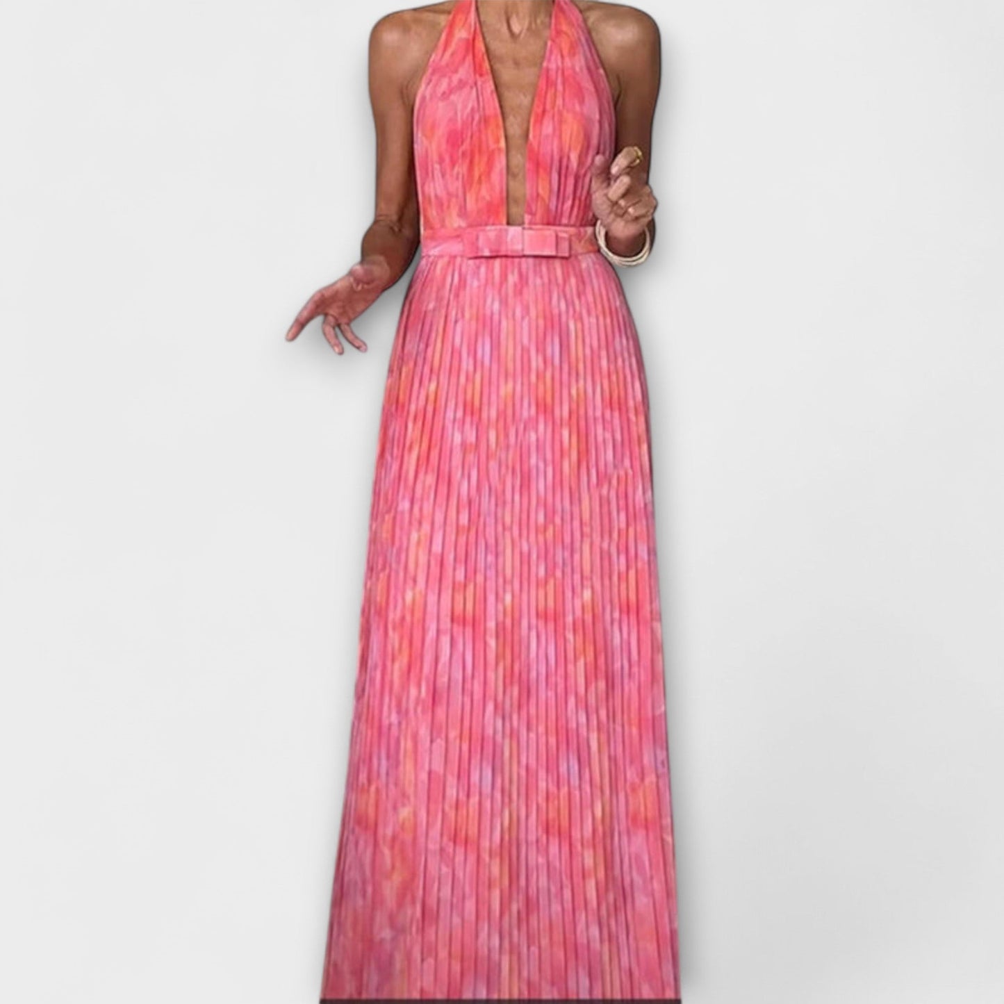 Seraphina - Elegantní Maxi Šaty s Halter Krkem a V Výstřihem