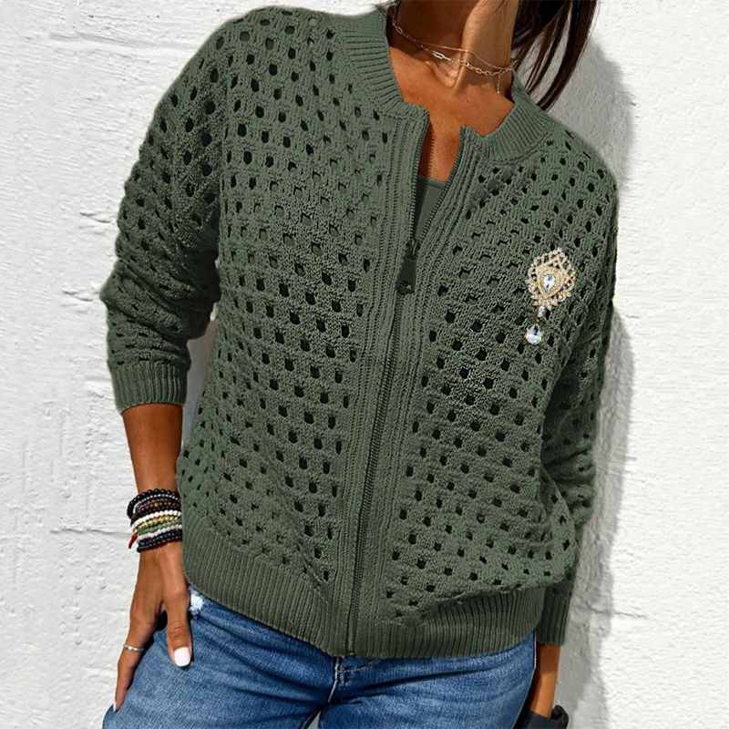 Elorie™ – Dámská Pletená Mikina s Elegantními Otvory a Zipem