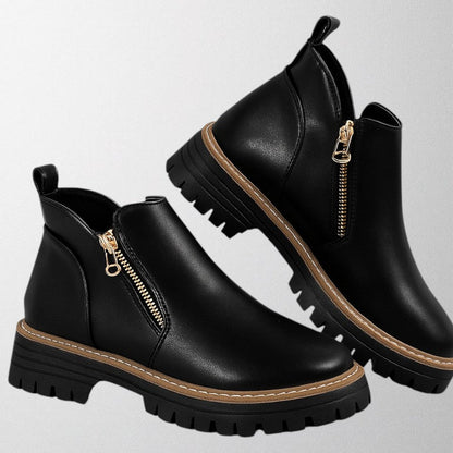 Olivia – Trendy kotníkové boty v černé PU kůži pro ženy