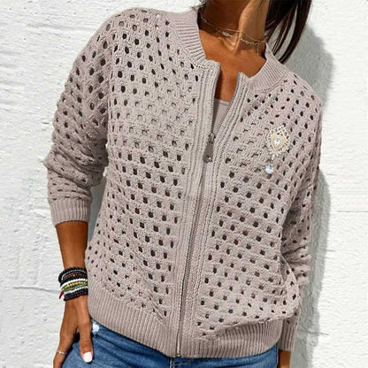 Elorie™ – Dámská Pletená Mikina s Elegantními Otvory a Zipem