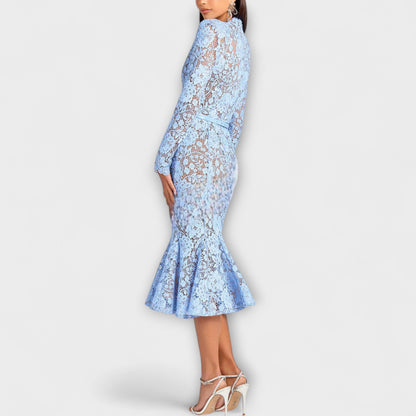 Freya - Elegantní Midi Šaty z Květnaté Krajky