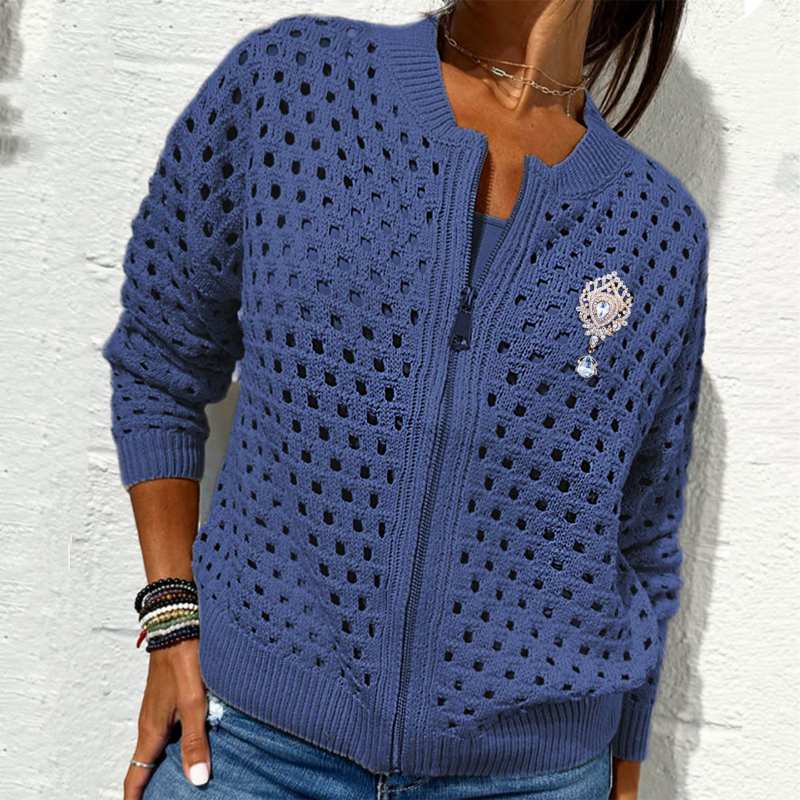 Elorie™ – Dámská Pletená Mikina s Elegantními Otvory a Zipem