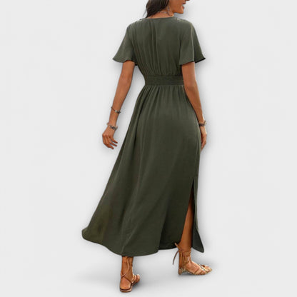 Heather - Elegantní Boho Šaty s Výstřihem do V a Dlouhými Rukávy