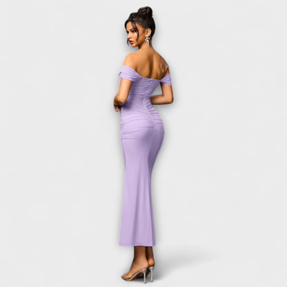 Ione - Šaty Bodycon s odhalenými rameny a řasením