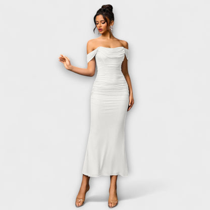 Ione - Šaty Bodycon s odhalenými rameny a řasením