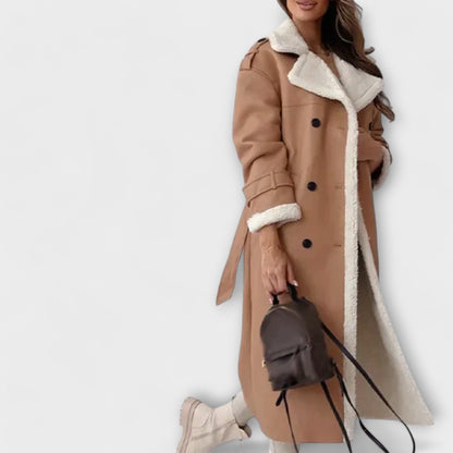 Maria – Dlouhá klasická bunda s fleecovou podšívkou a límcem z teddy materiálu