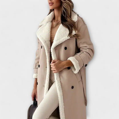 Maria – Dlouhá klasická bunda s fleecovou podšívkou a límcem z teddy materiálu