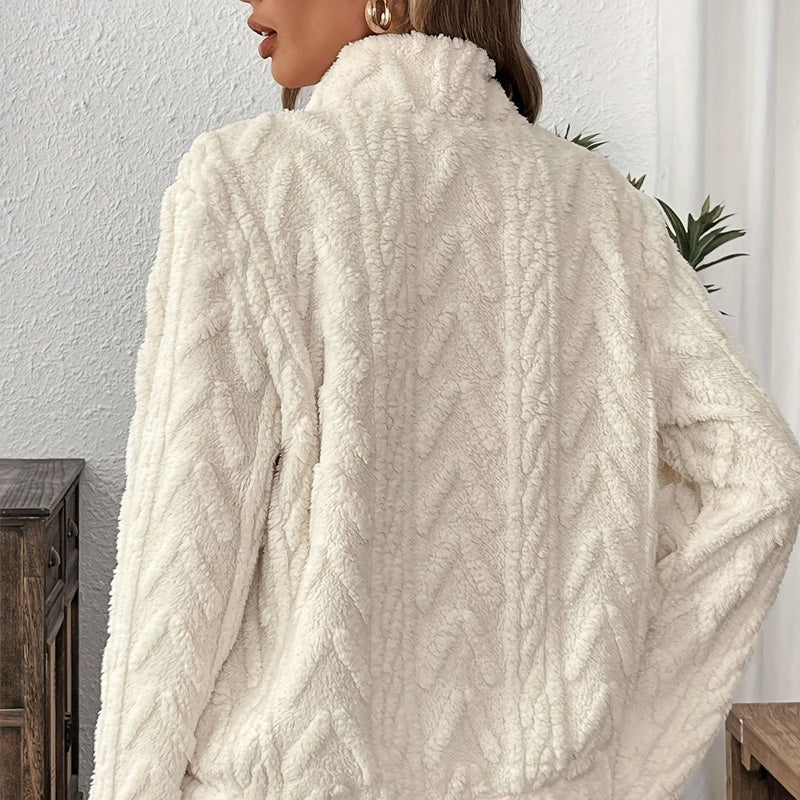 Flaria™ – Dámská Hřejivá Plyšová Mikina s Polo Zipem